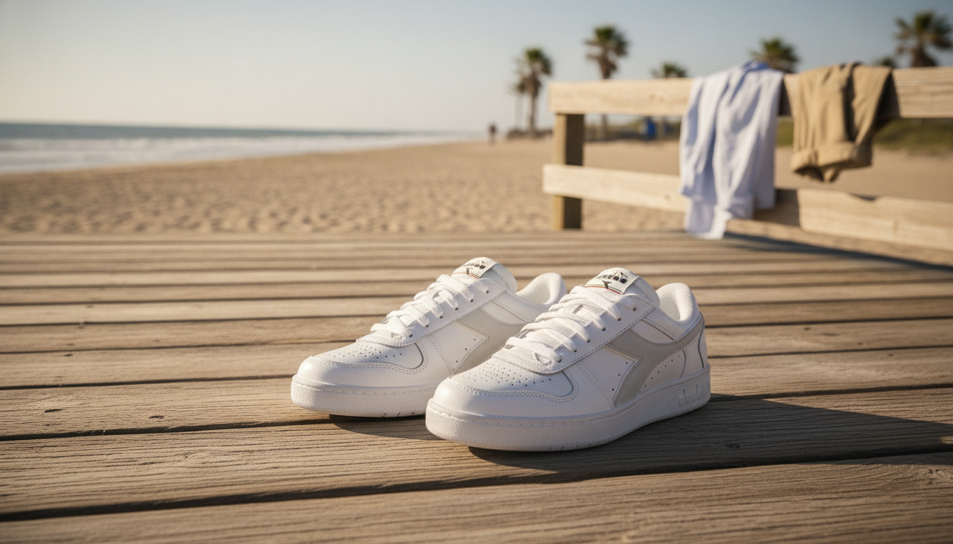 Diadora Men’s White Leather Sneakers for Warm-Weather Wear